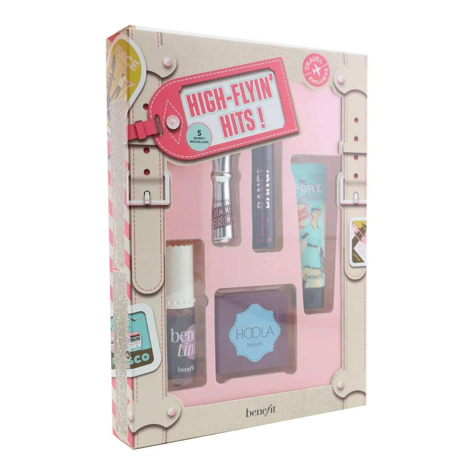 Benefit High Flyin' Hits! Set (1x Primer. 1x Bronzer. 1x Mascara. 1x Brow Gel. 1x Lip & Cheek Stain)  5pcs