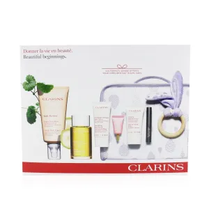 Clarins Maternity Set: Stretch Mark Expert  Tonic Treatment Oil  Body Scrub  Beauty Flash Balm  Multi-Active Yeux  Mascara  Bag  6pcs