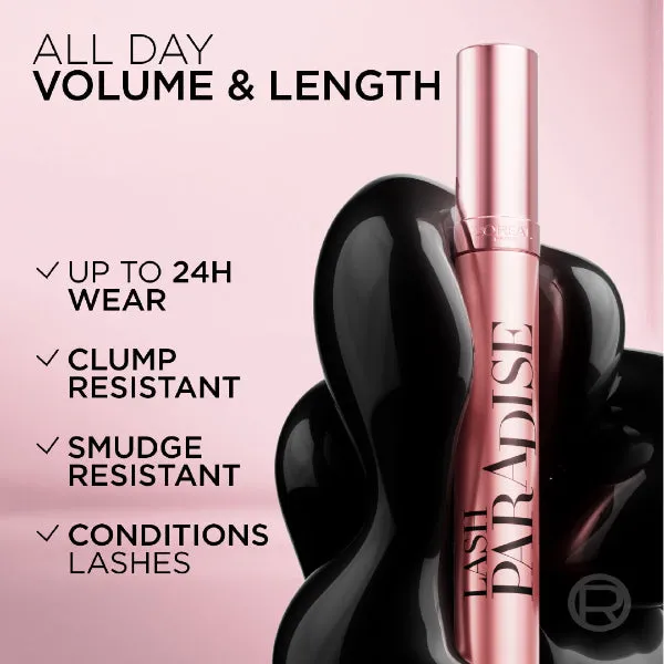 Lash Paradise 24 Hour. Volumizing and Lengthening Black Mascara- Washable