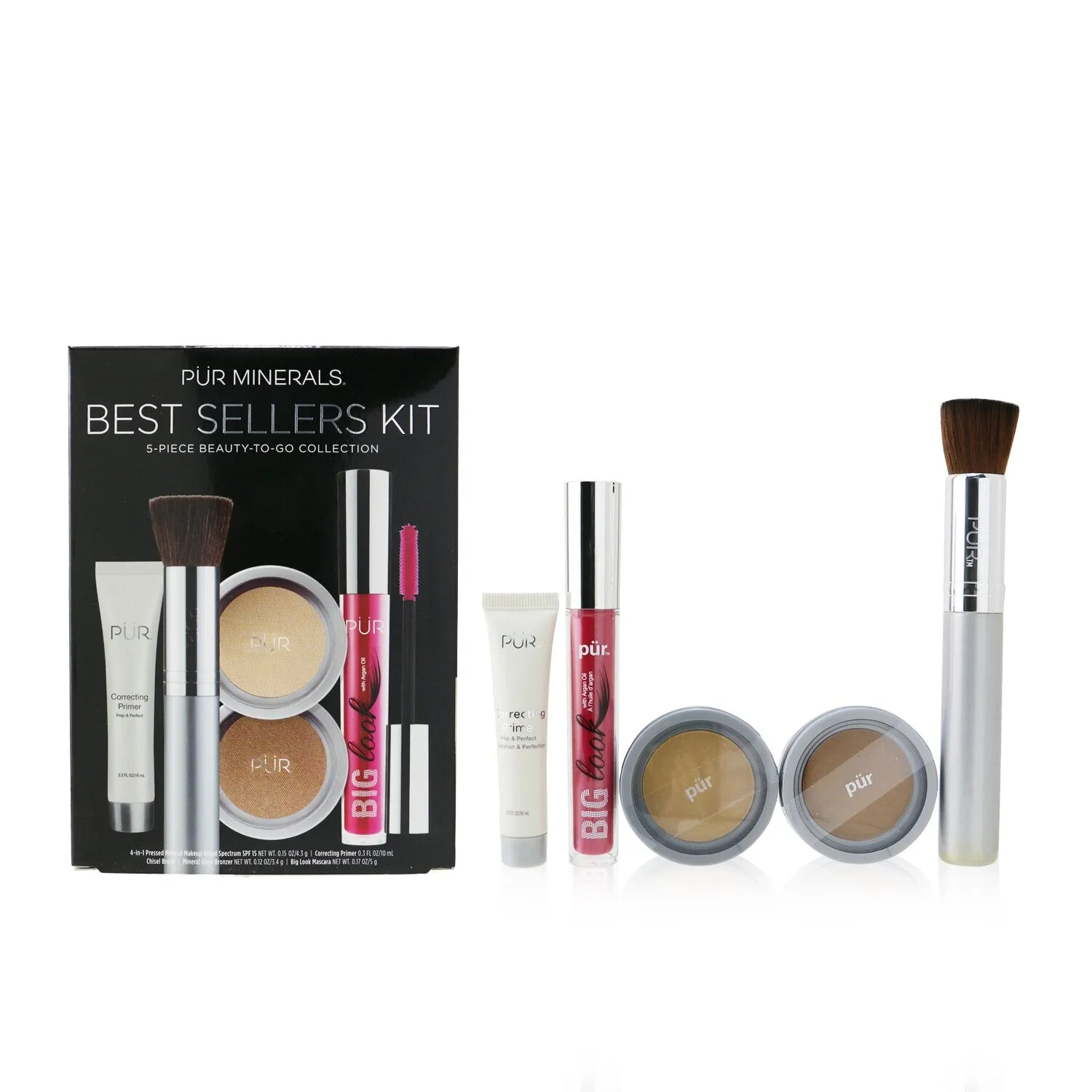 PUR (PurMinerals) Best Sellers Kit (5 Piece Beauty To Go Collection) (1x Primer. 1x Powder. 1x Bronzer. 1x Mascara. 1x Brush) - # Tan  5pcs